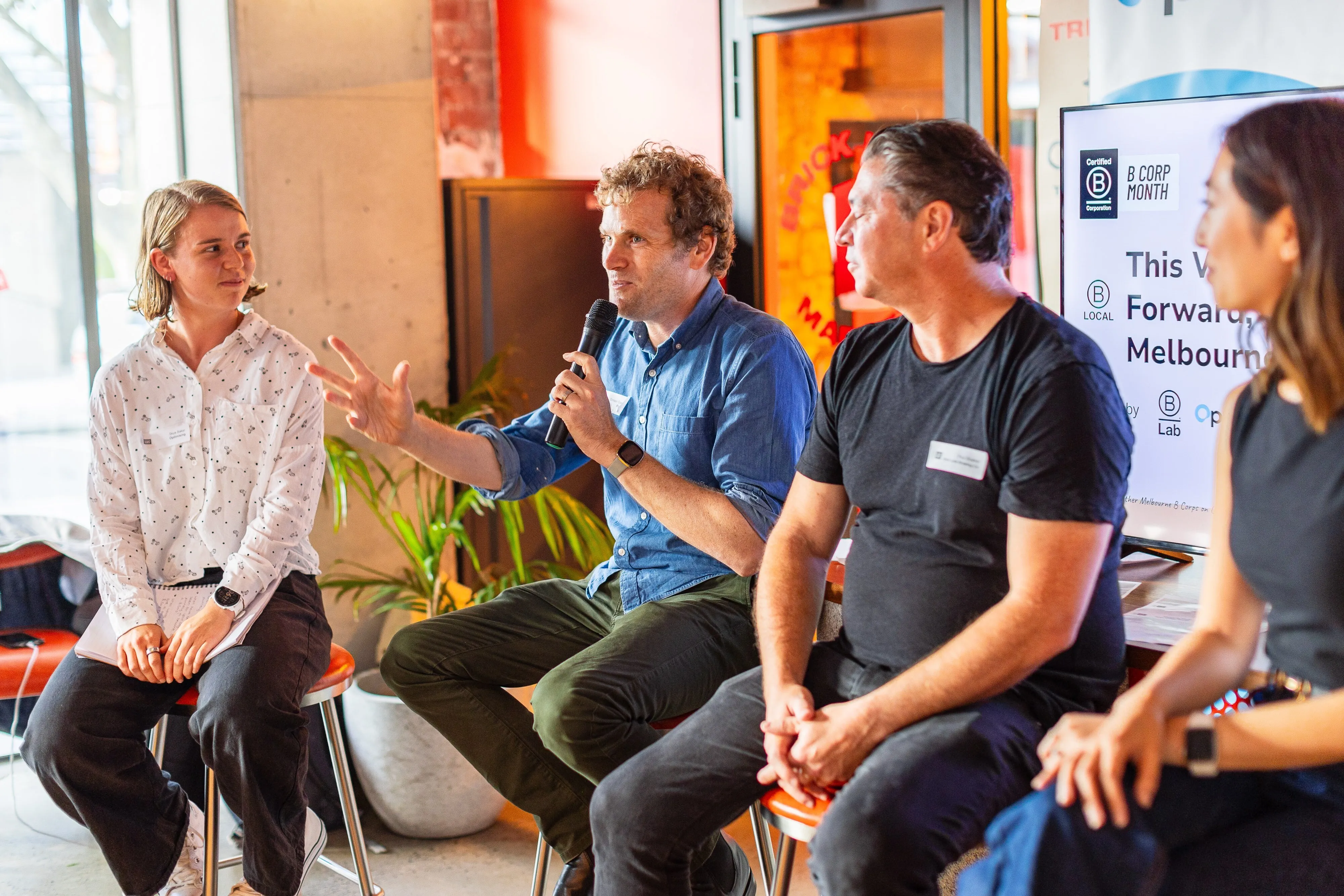 Portable co-founder Simon Goodrich speaking at BCorp event hosted by Optimising